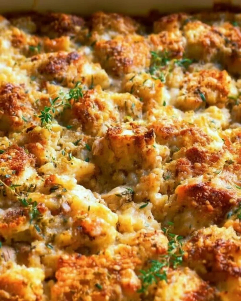 Ina Garten leftover turkey casserole with ingredients and herbs.