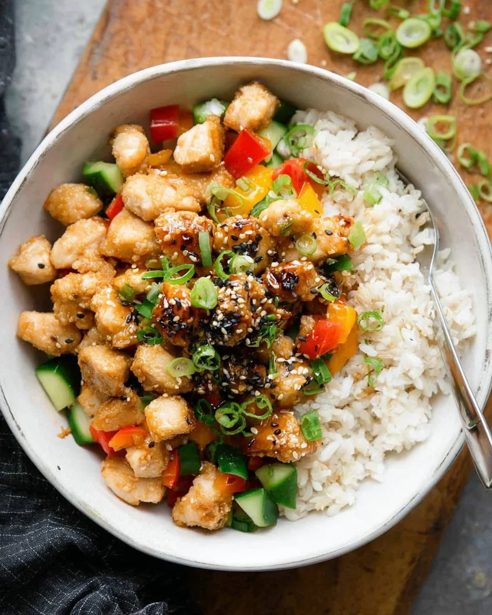 Delicious Kung Pao Chicken Bowl with vibrant veggies and rice