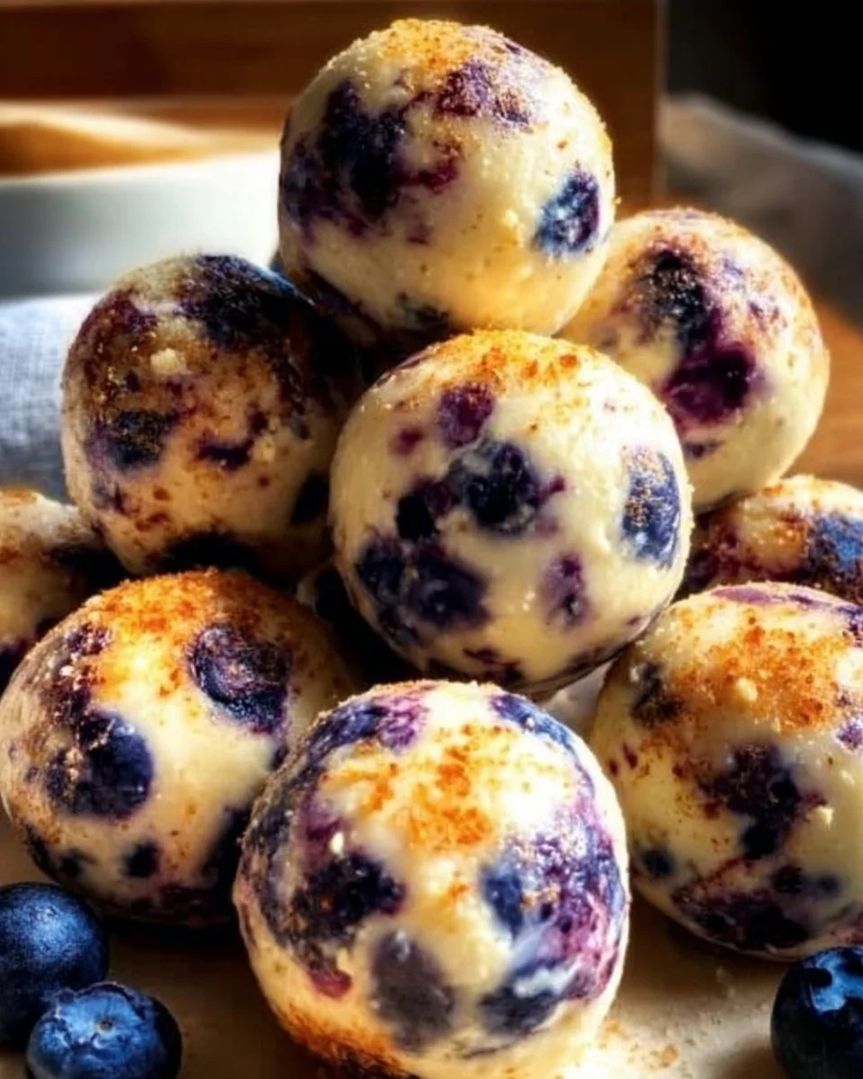 Lemon Blueberry Cottage Cheese Protein Bites on a plate.