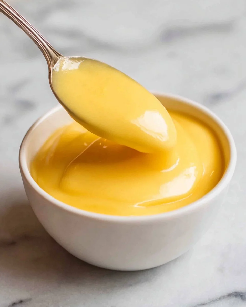 Creamy lemon curd served in a bowl, garnished with lemon zest and mint leaves.