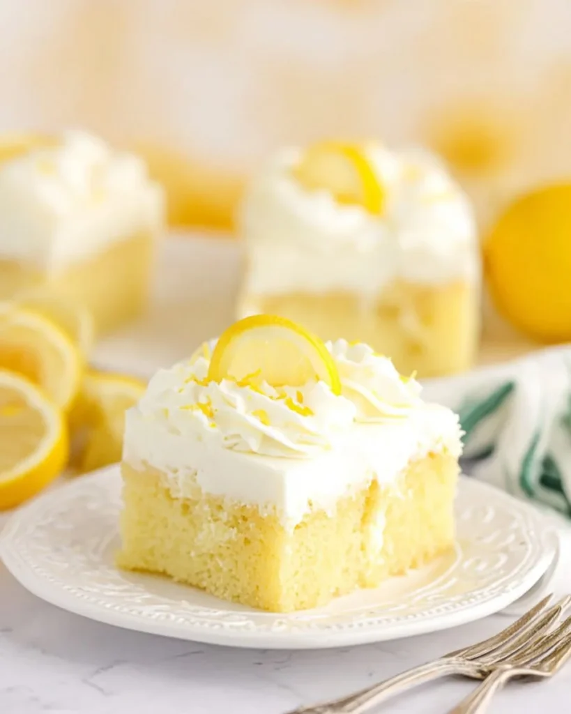 Heart-healthy Lemon Poke Cake ready to serve for family dessert