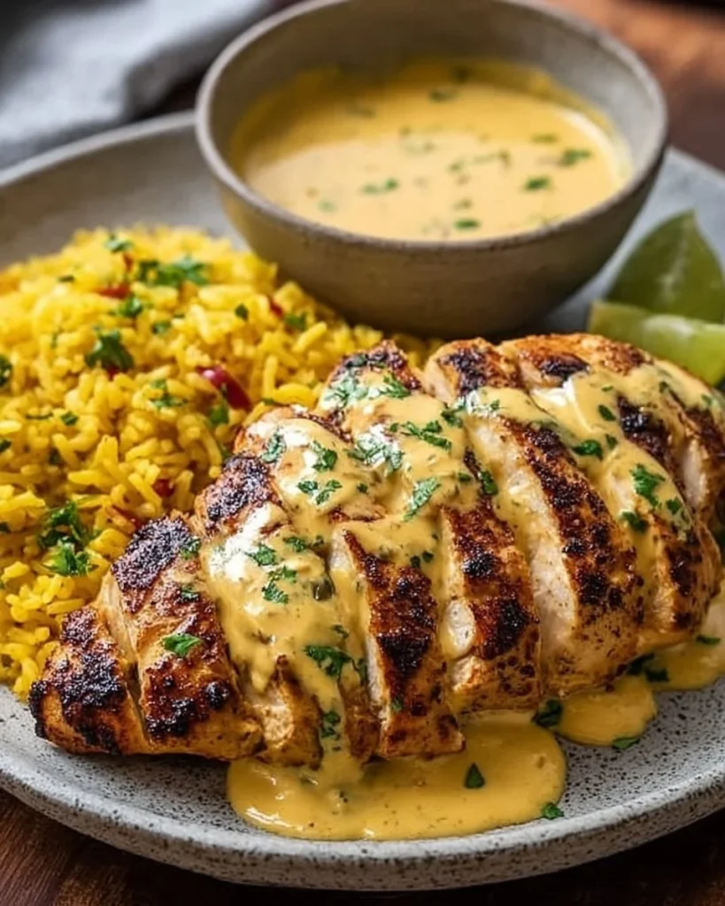 Delicious Mexican Chicken with rich Cheese Sauce served on a plate.