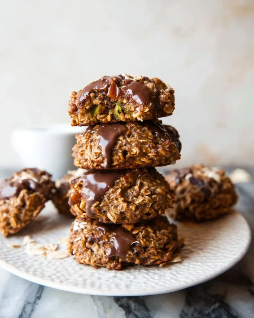Healthy and flavorful oatmeal date breakfast cookies on a wooden platter