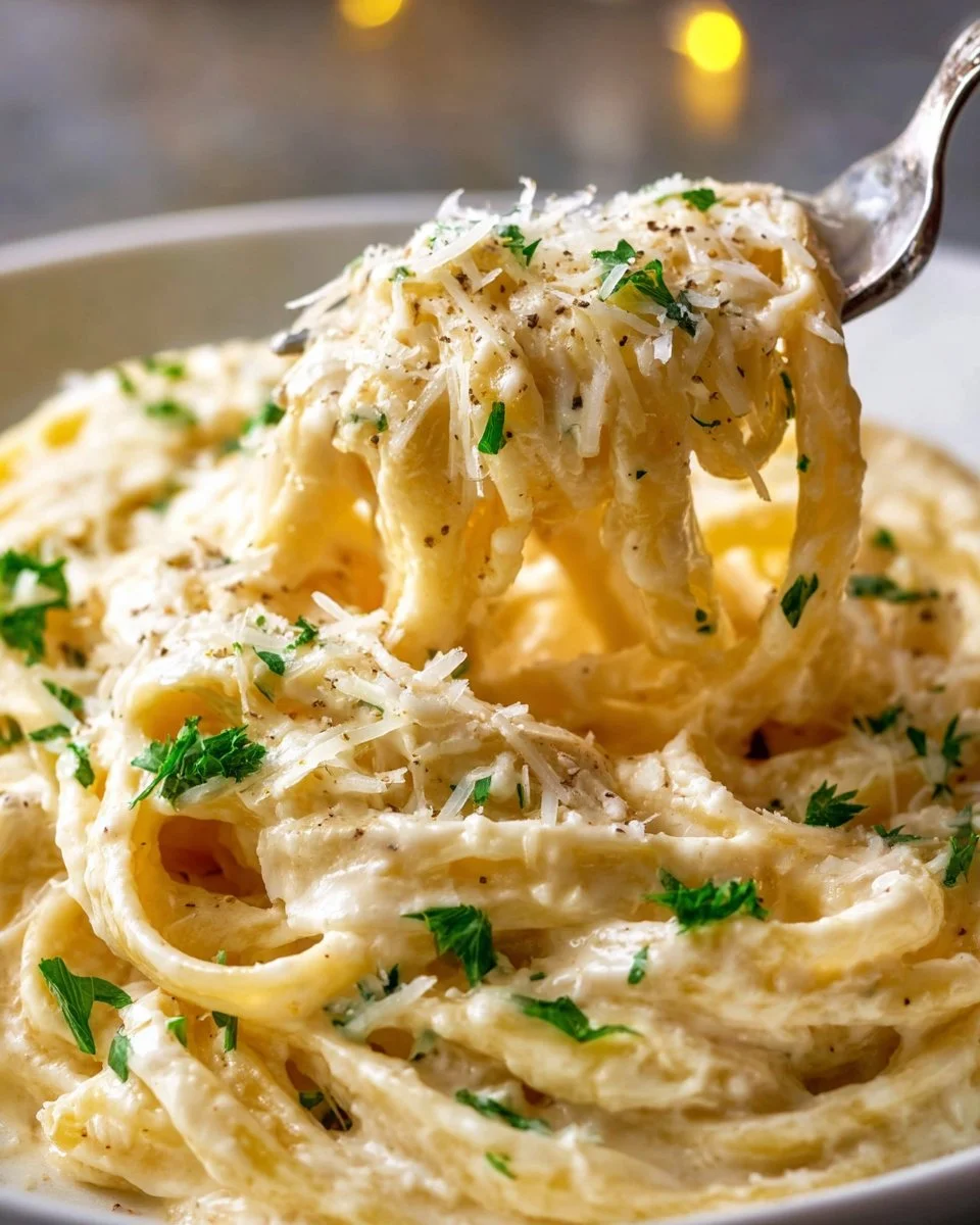 A creamy bowl of Olive Garden Alfredo sauce served with pasta.