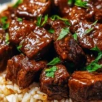 Creamy honey BBQ steak rice dish in a skillet ready to serve.