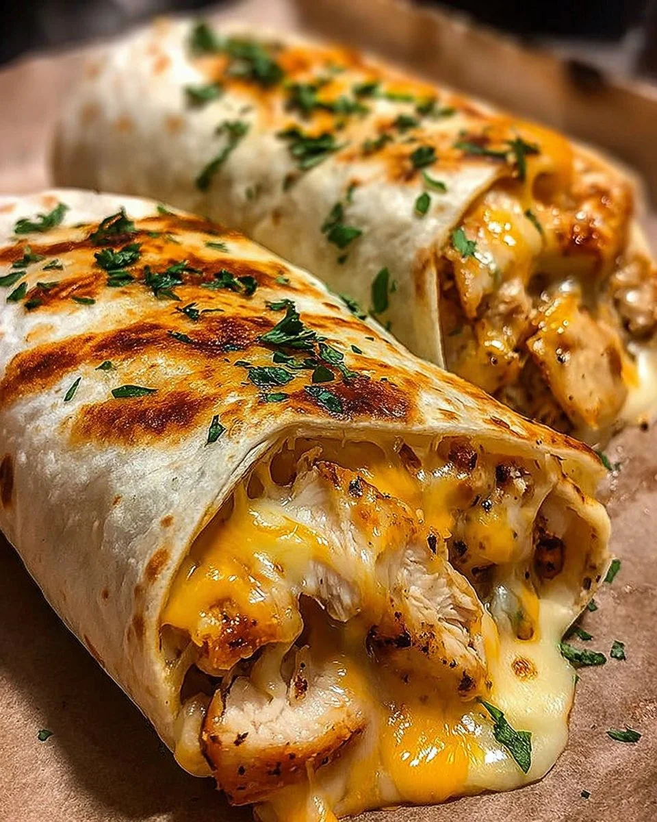 Delicious cheesy garlic chicken wraps served on a plate