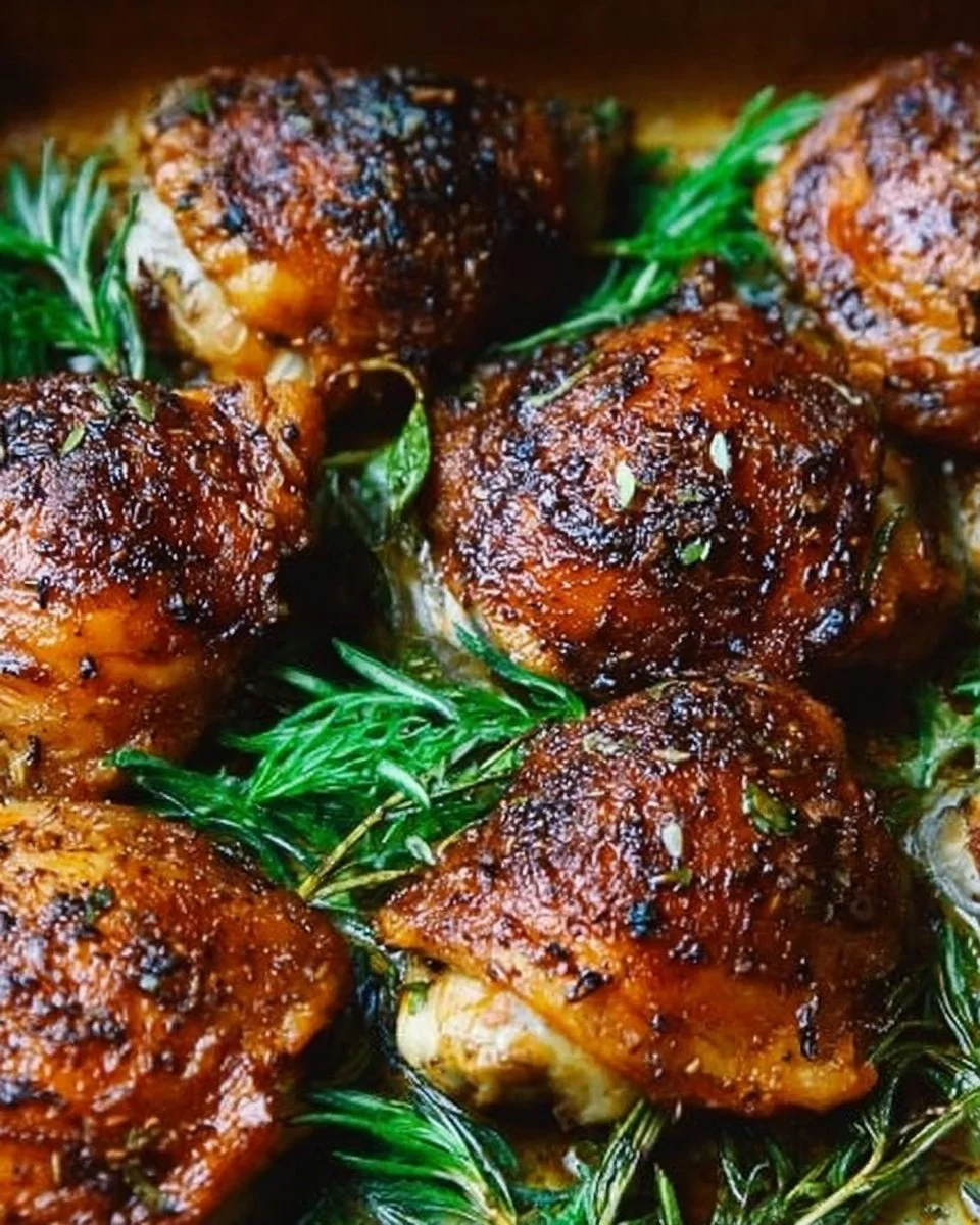 Oven baked chicken thighs cooked to golden perfection