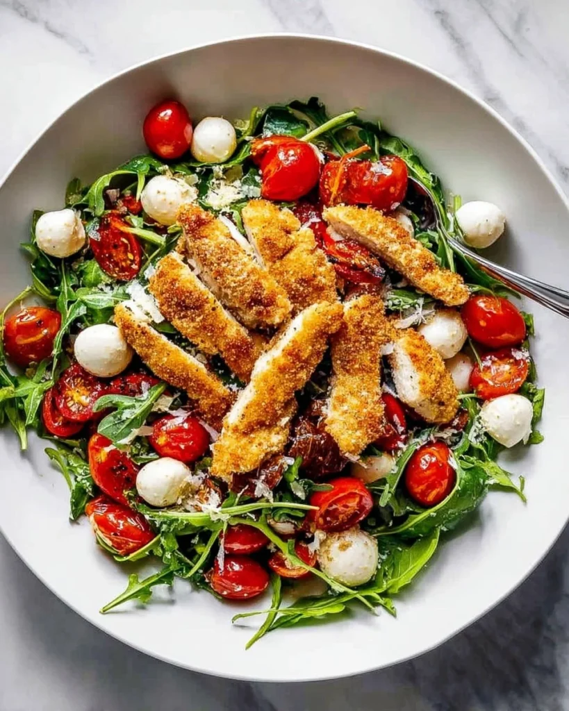 Delicious Parmesan Chicken Salad with fresh greens and crispy chicken