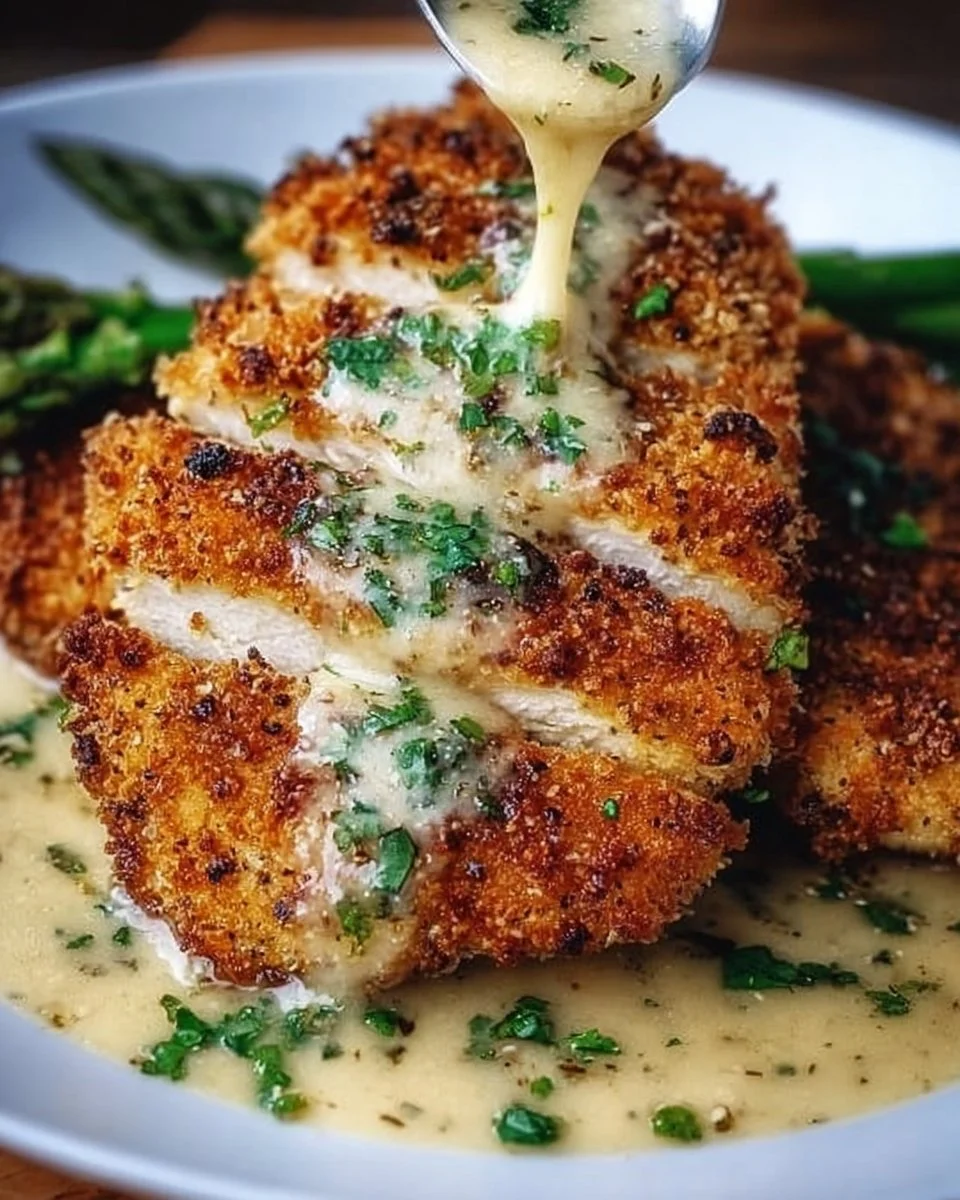 Delicious Parmesan Crusted Chicken served with a side of vegetables