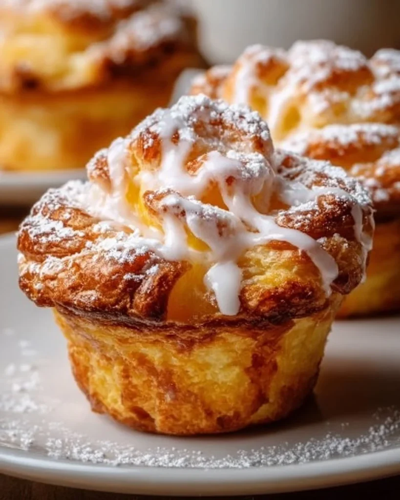 Freshly baked Peach Pie Cruffins with a golden crust and peach filling