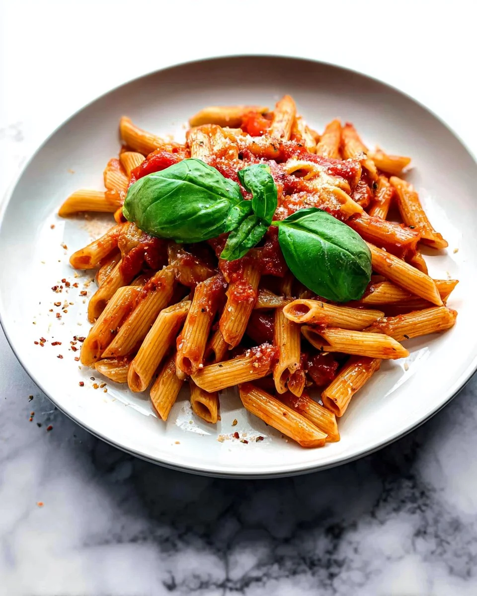 Delicious penne pasta served with marinara sauce