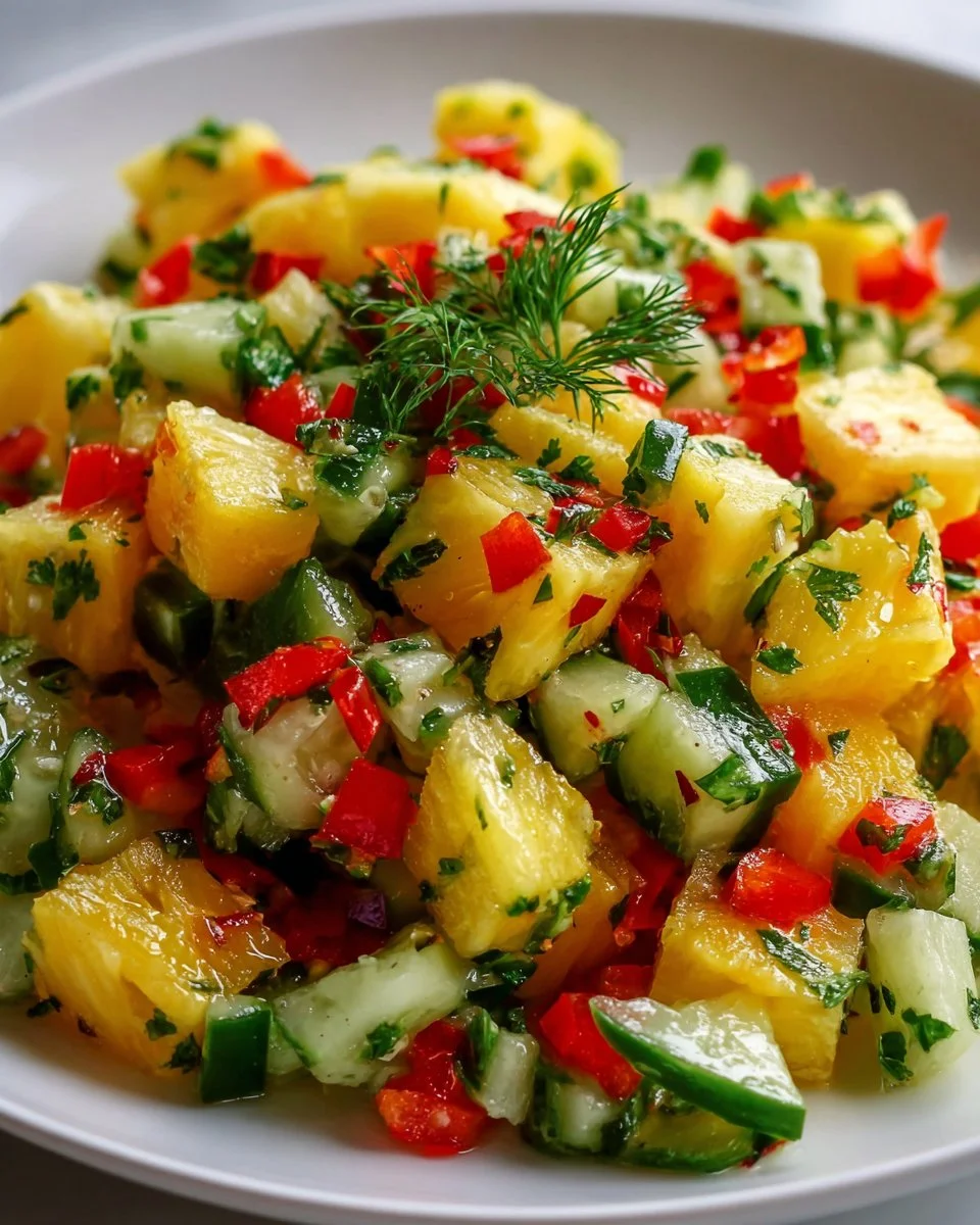 Delicious Pineapple Cucumber Salad served in a bowl with fresh ingredients.