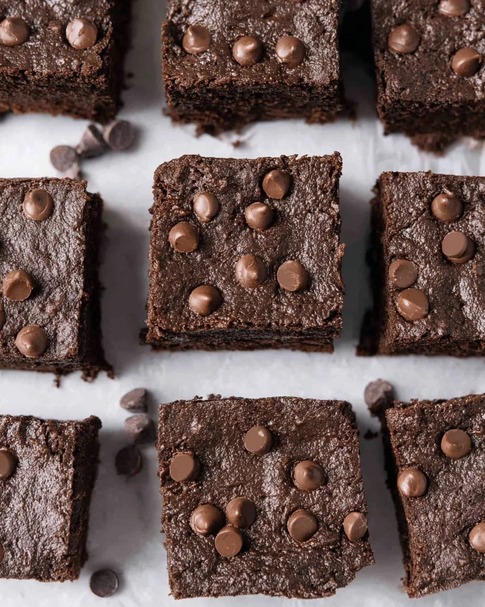 Delicious homemade protein brownies topped with chocolate and nuts.