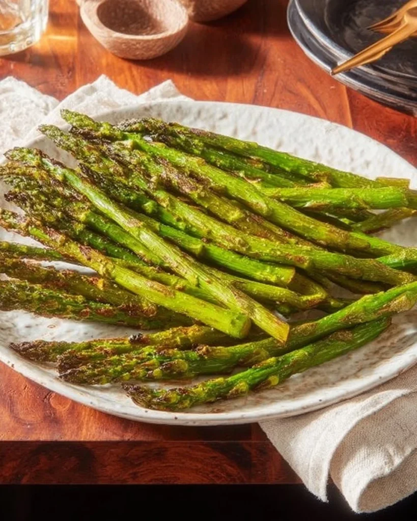 Delicious roasted asparagus served as a healthy side dish