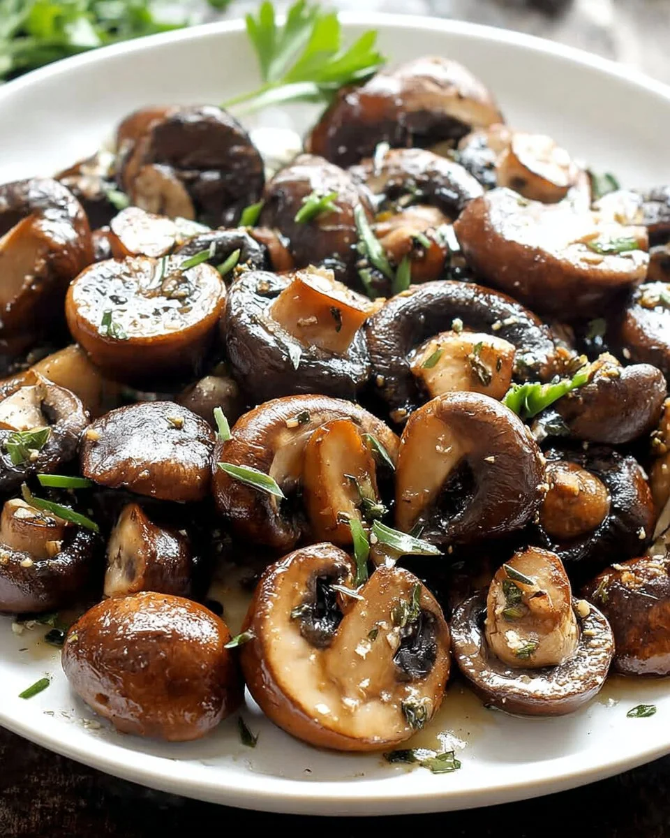 Deliciously roasted mushrooms with butter and garlic served as a heart-healthy dish