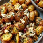 Delicious roasted potatoes with baked feta and garlic for a flavorful side dish