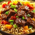 Slow Cooker Beef Ramen Noodles dish with tender beef and flavorful broth.