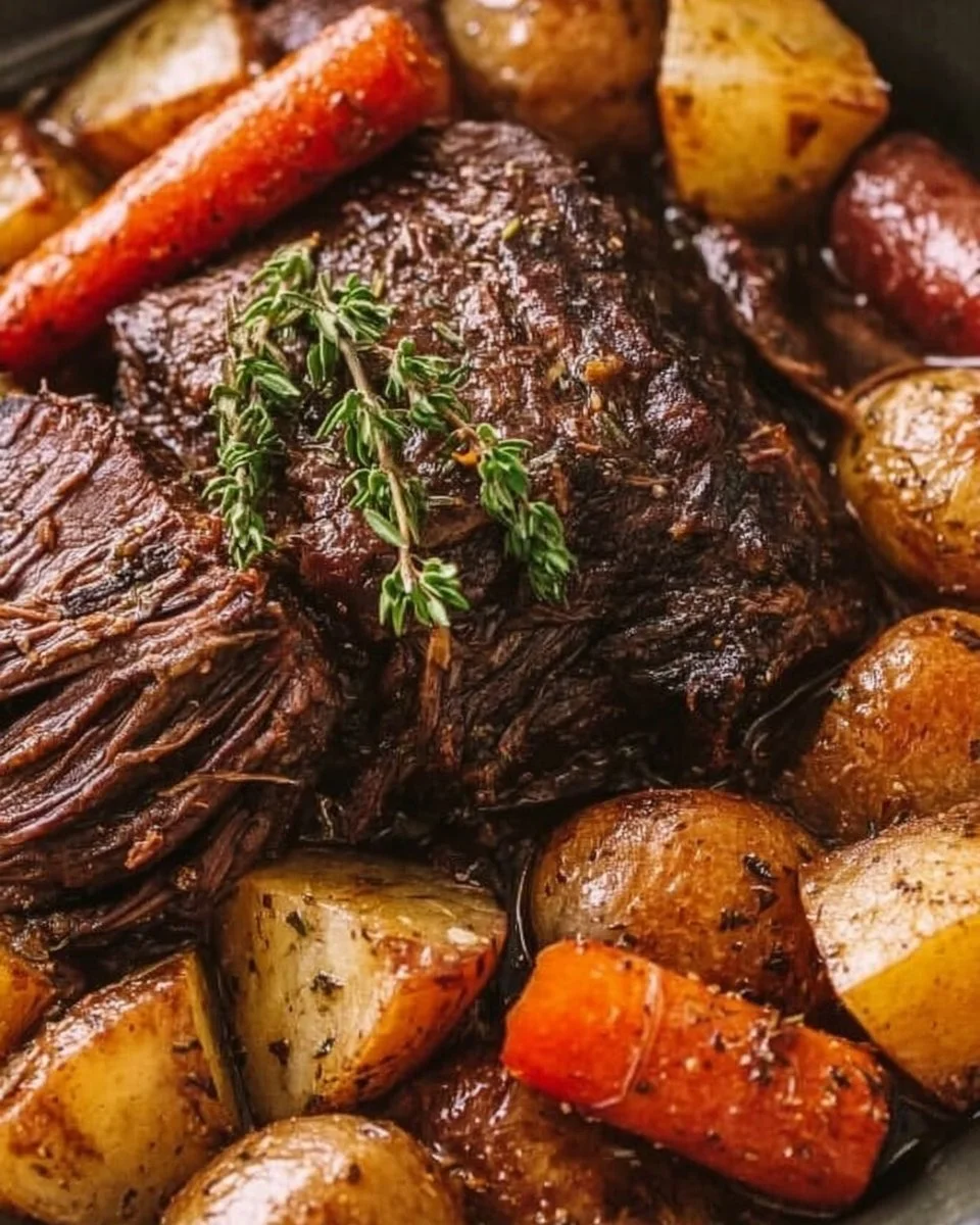 Delicious slow cooker pot roast served with vegetables