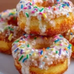 Homemade sour cream cake donuts topped with glaze on a rustic wooden table