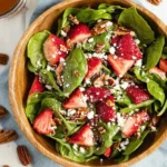 Healthy Spinach Strawberry Salad with nuts and dressing, ideal for meal prep
