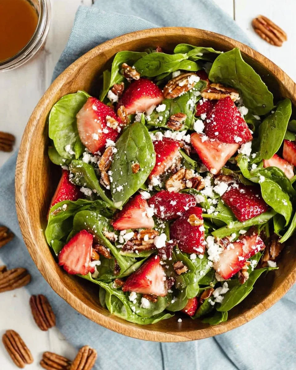 Healthy Spinach Strawberry Salad with nuts and dressing, ideal for meal prep