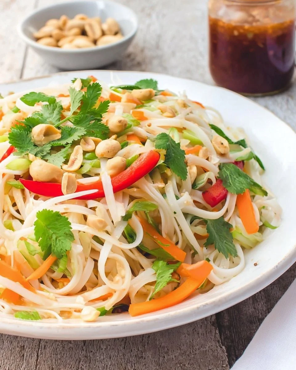 Colorful Spring Roll Salad with Spicy Ginger Dressing on a plate