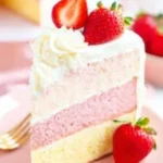 Strawberries and Cream Cheesecake Cake with fresh strawberries on top