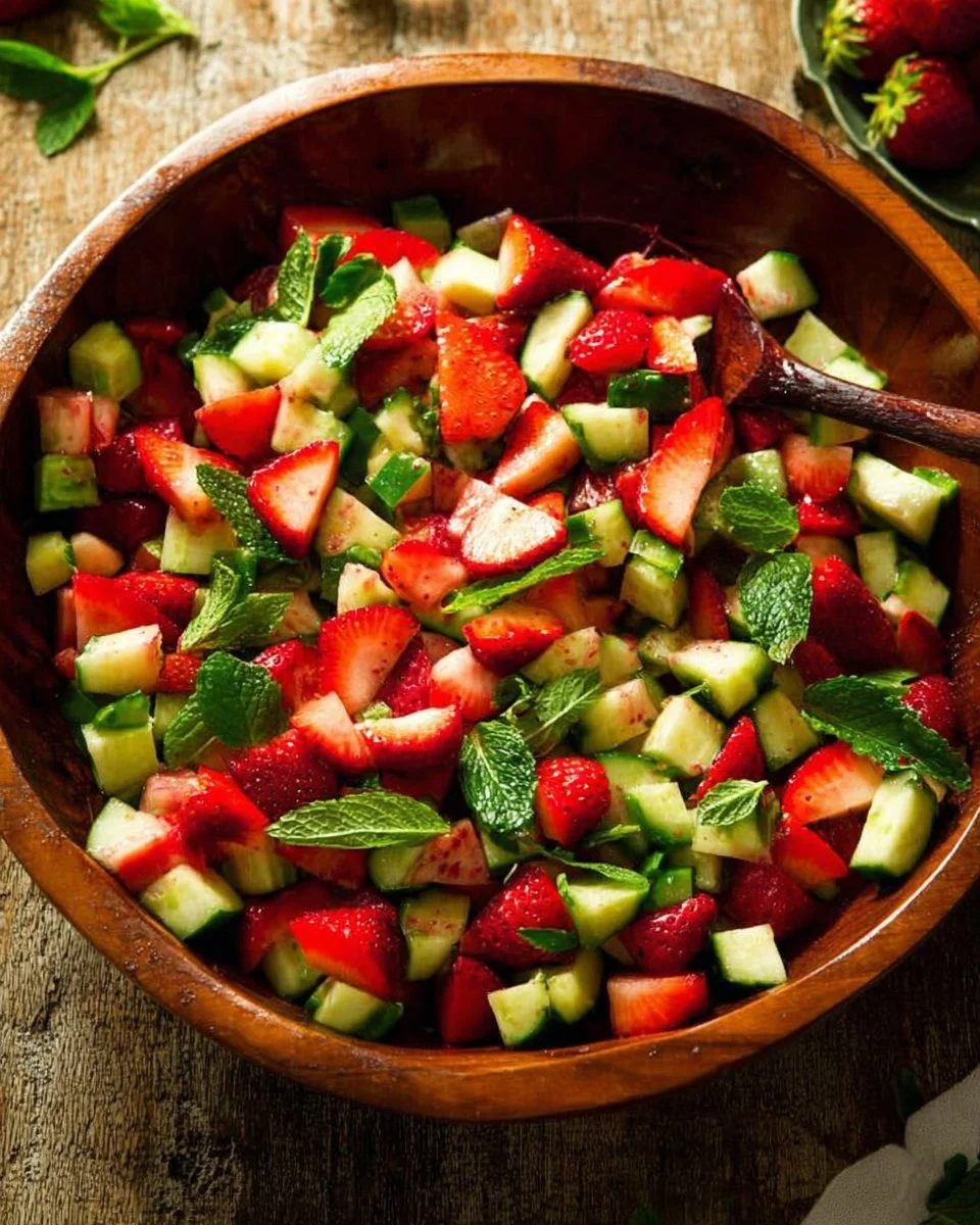 Fresh Strawberry Cucumber Salad served in a bowl with vibrant colors