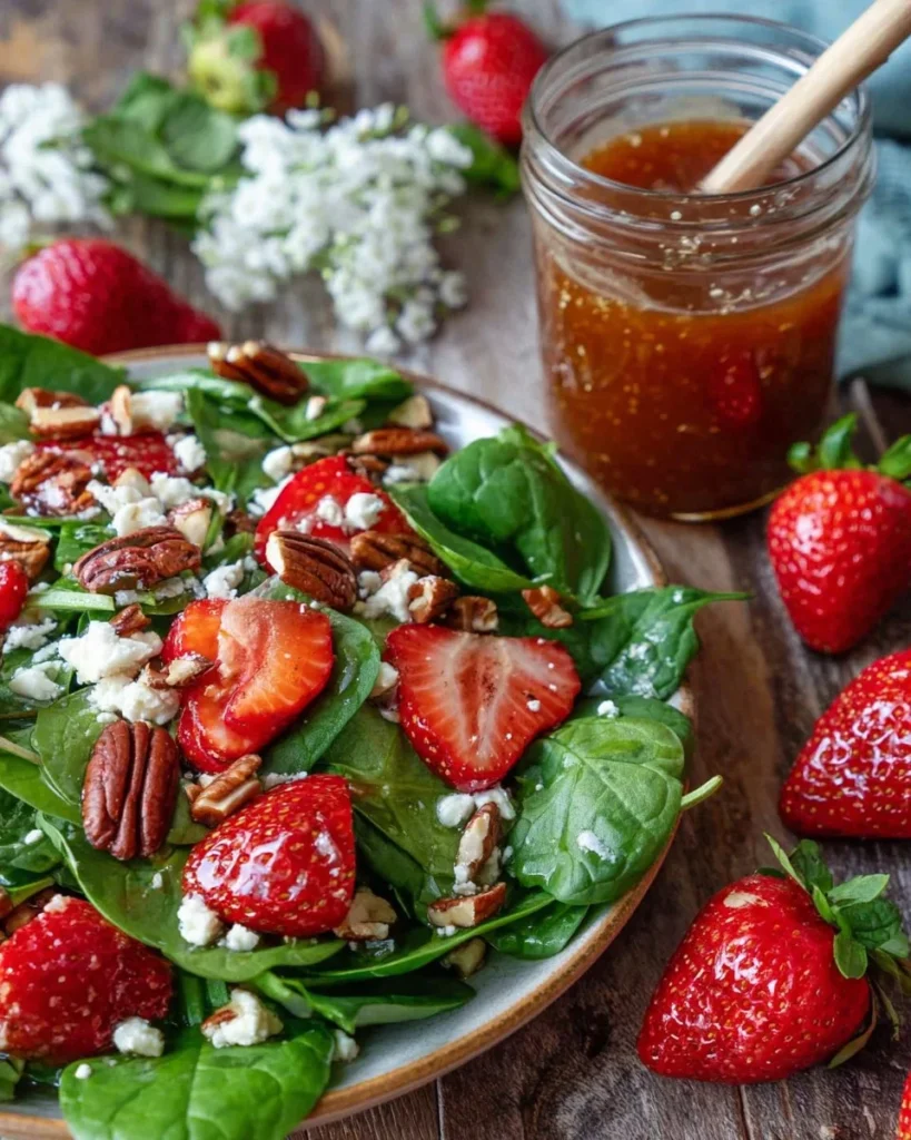 Strawberry Spinach Salad with Chicken, a colorful and nutritious dish on a plate