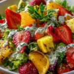 Colorful Sunshine Salad with creamy dressing and fresh vegetables