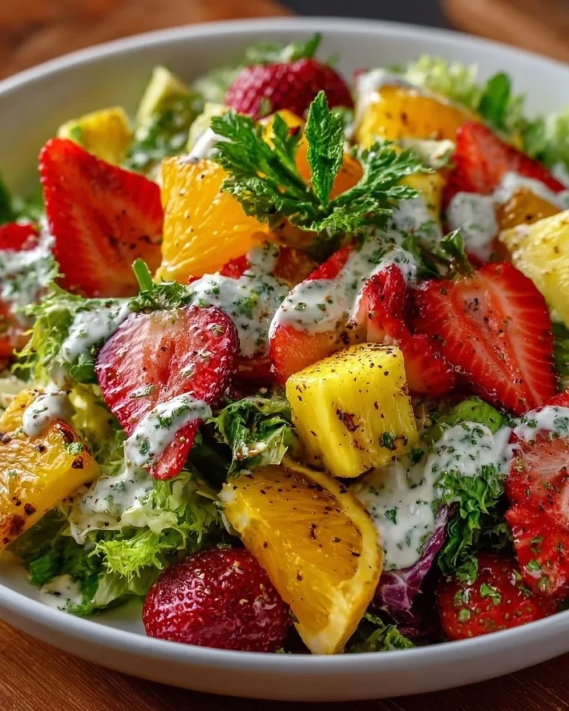 Colorful Sunshine Salad with creamy dressing and fresh vegetables