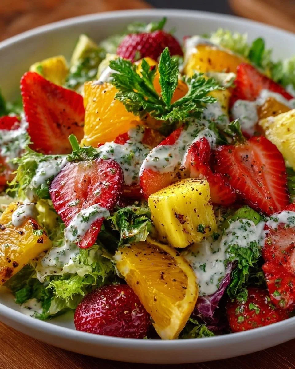 Colorful Sunshine Salad with creamy dressing and fresh vegetables