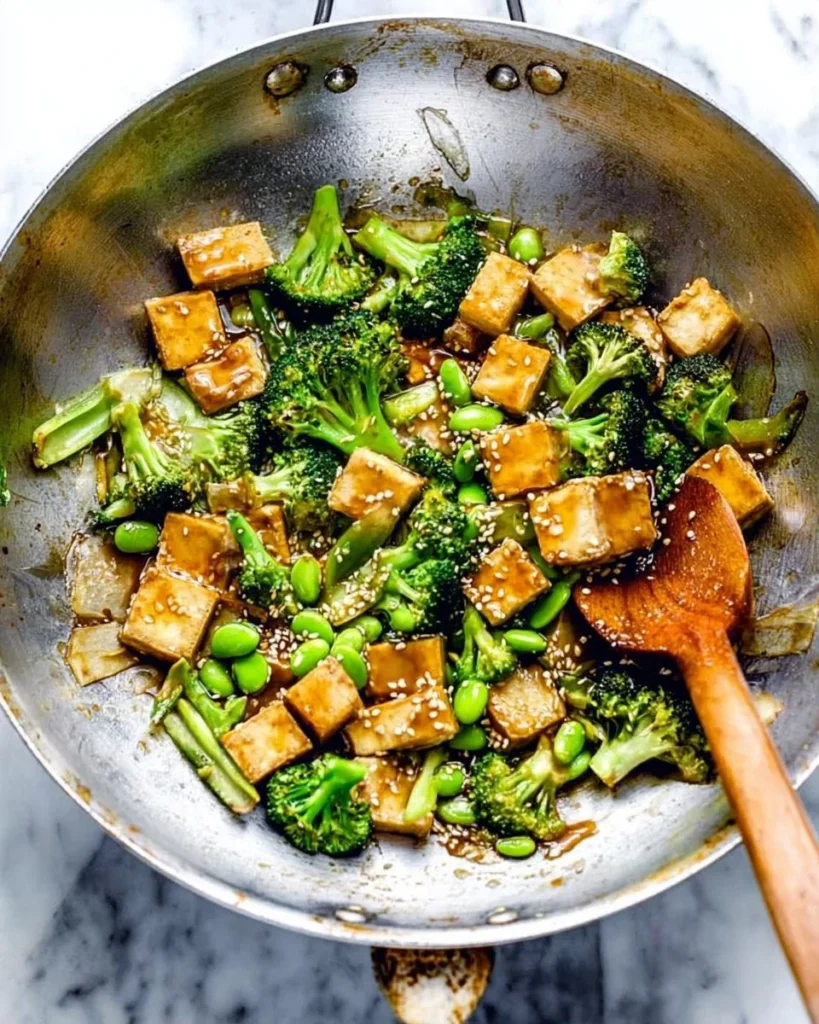 Colorful Teriyaki Tofu and Broccoli Stir Fry in a bowl