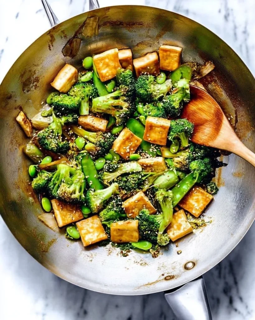 Teriyaki tofu and broccoli stir fry served in a bowl, perfect for a quick dinner.