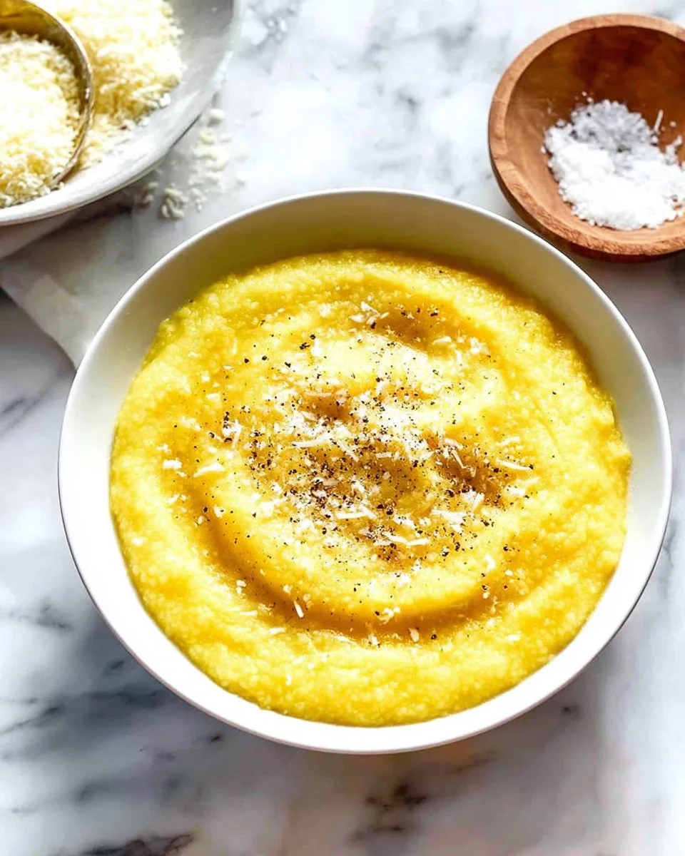 Delicious soft creamy polenta topped with vegetables and herbs in a cozy setting.