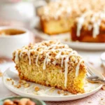 Toffee Almond Coffee Cake topped with almonds and toffee bits