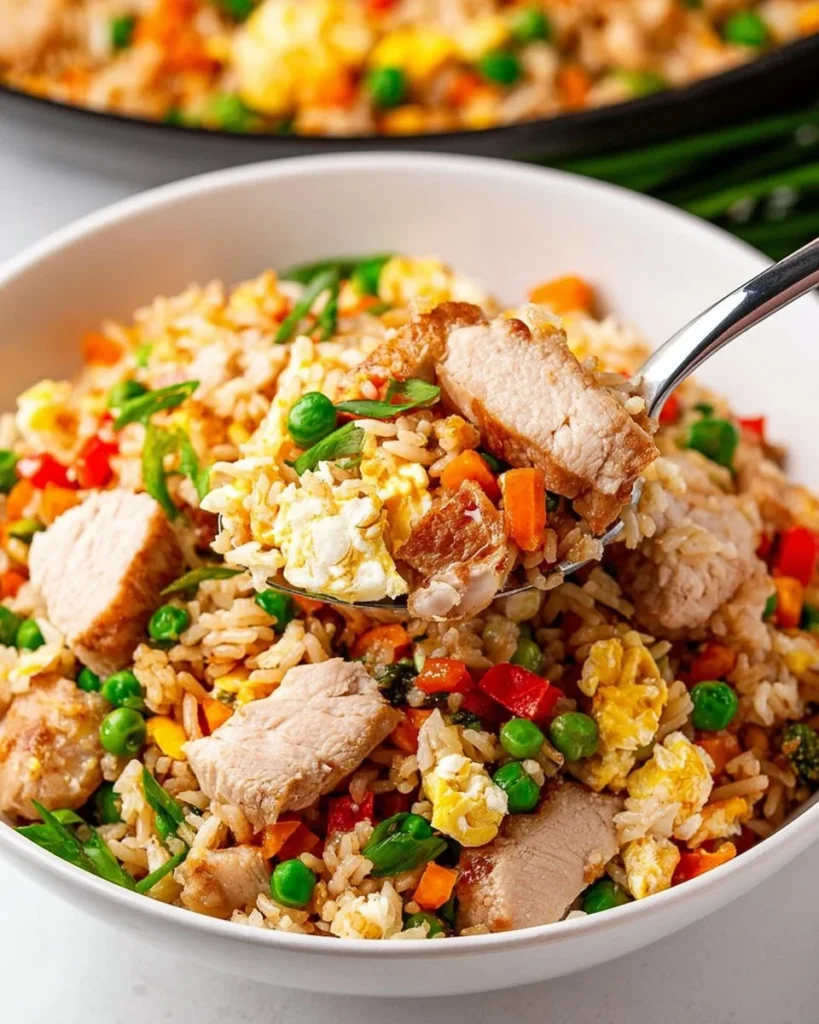 Delicious Turkey Fried Rice served in a bowl, a healthy protein-packed dish