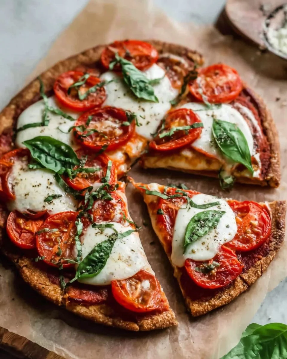 10 Minute Margherita Pita Bread Pizzas fresh out of the oven with basil and cheese