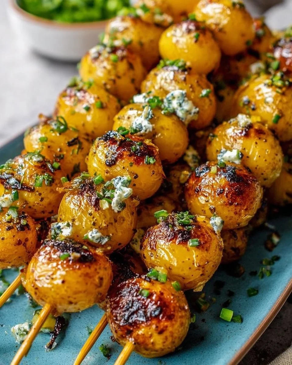 Delicious grilled potato skewers on a barbecue grill