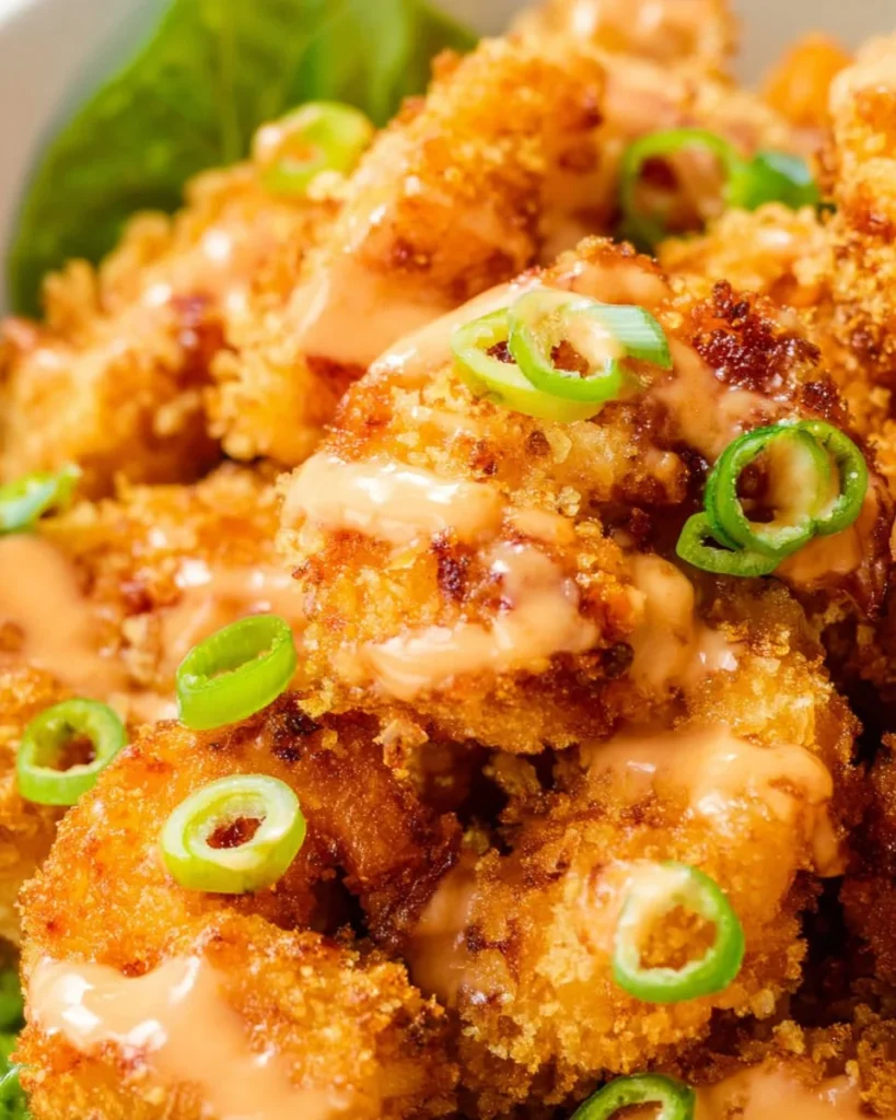 Crispy Air Fryer Bang Bang Shrimp served with a spicy dipping sauce