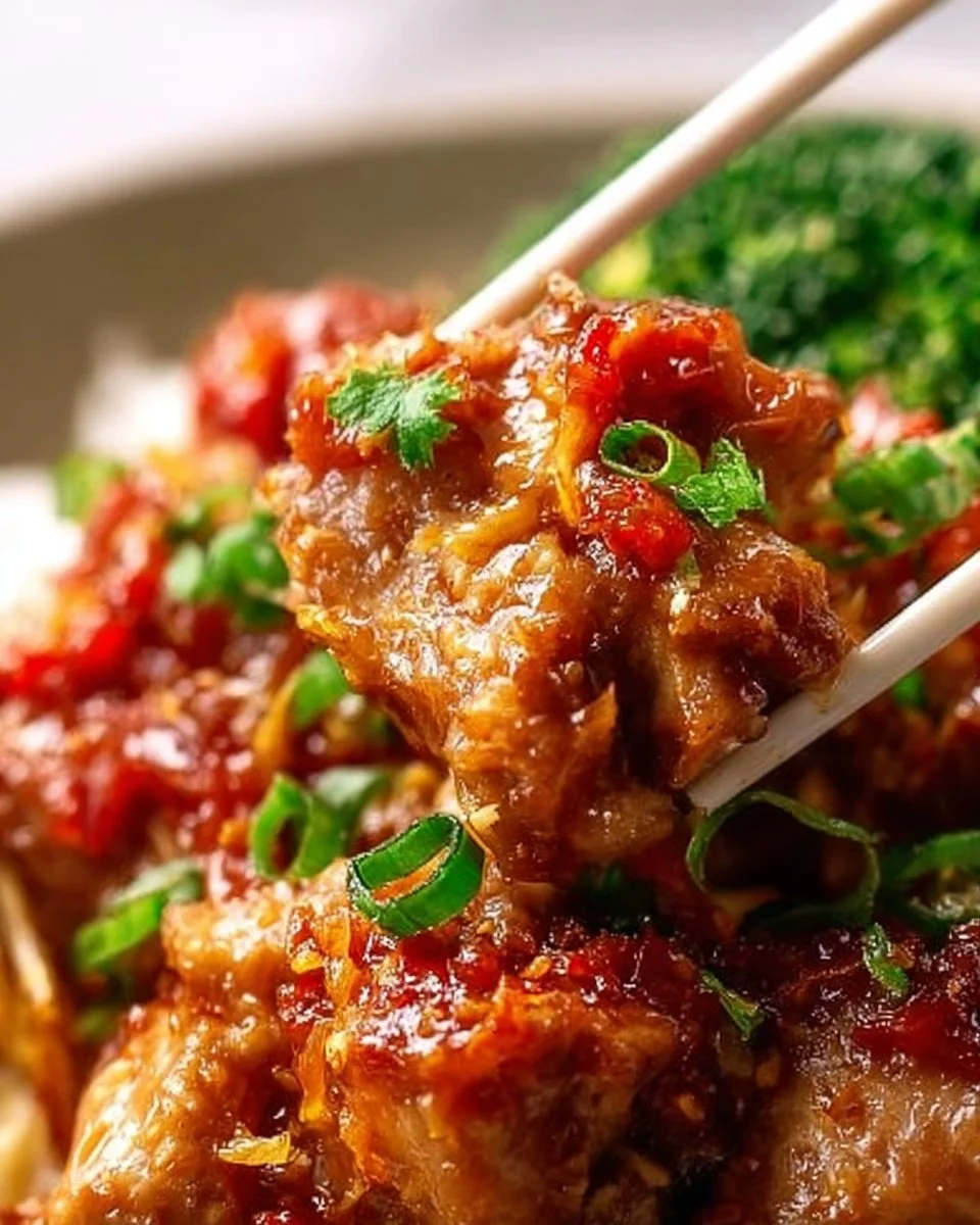 Slow Cooker Bang Bang Chicken with Asian flavors, served in a bowl