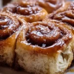 Homemade banana bread cinnamon rolls topped with frosting.