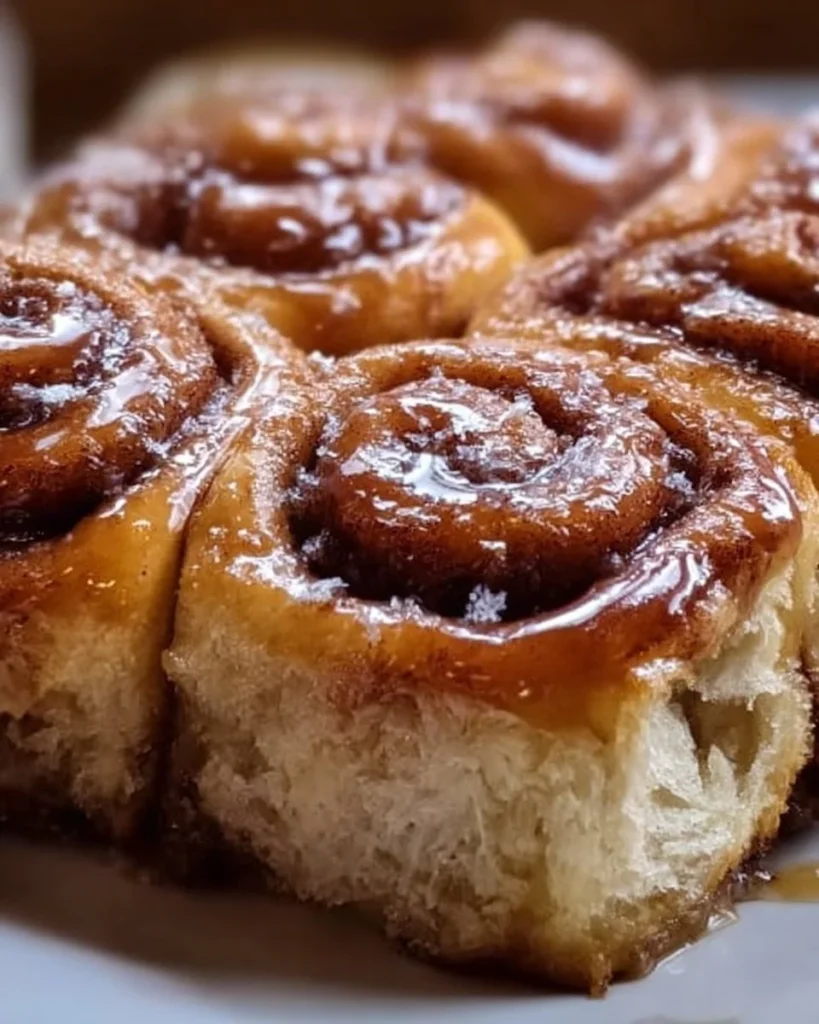 Homemade banana bread cinnamon rolls topped with frosting.