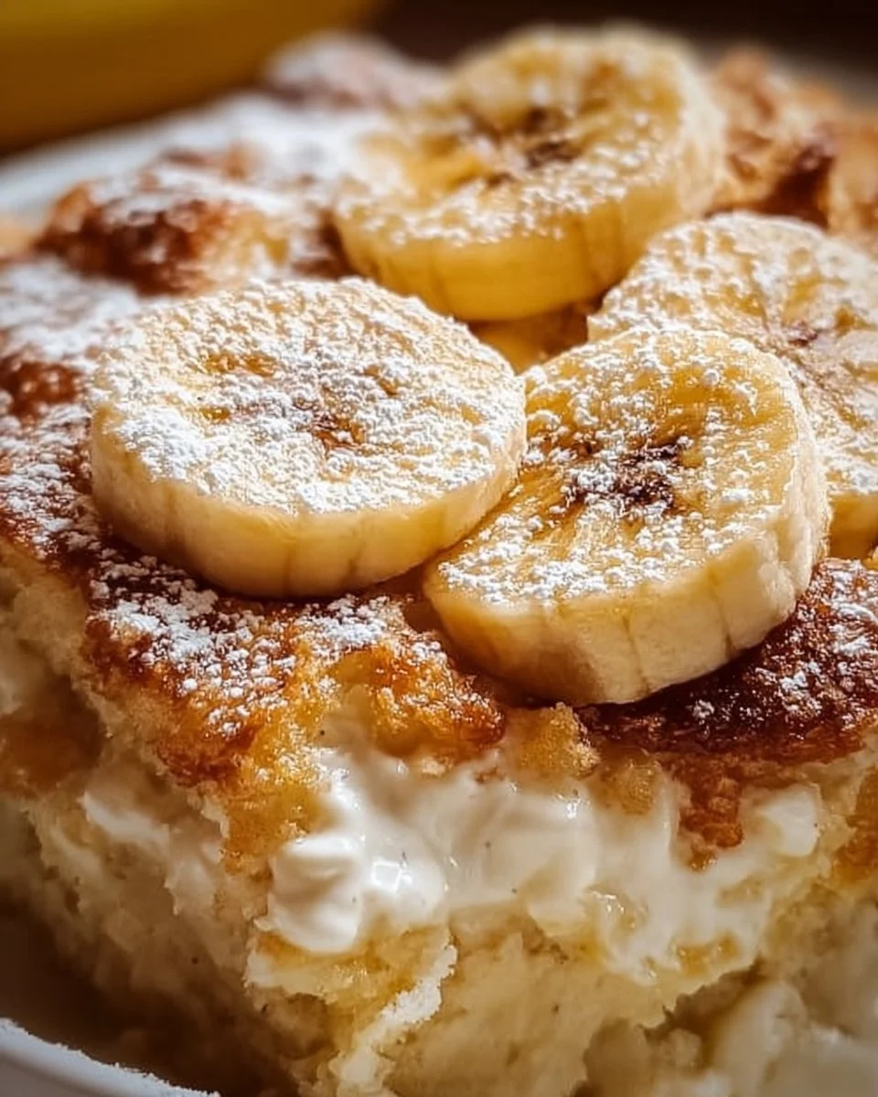 A delicious serving of Banana Cream Cheese Cobbler topped with fresh bananas