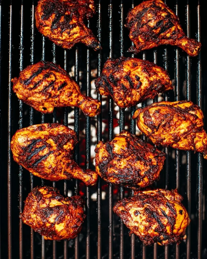Delicious BBQ chicken grilled to perfection on a barbecue.