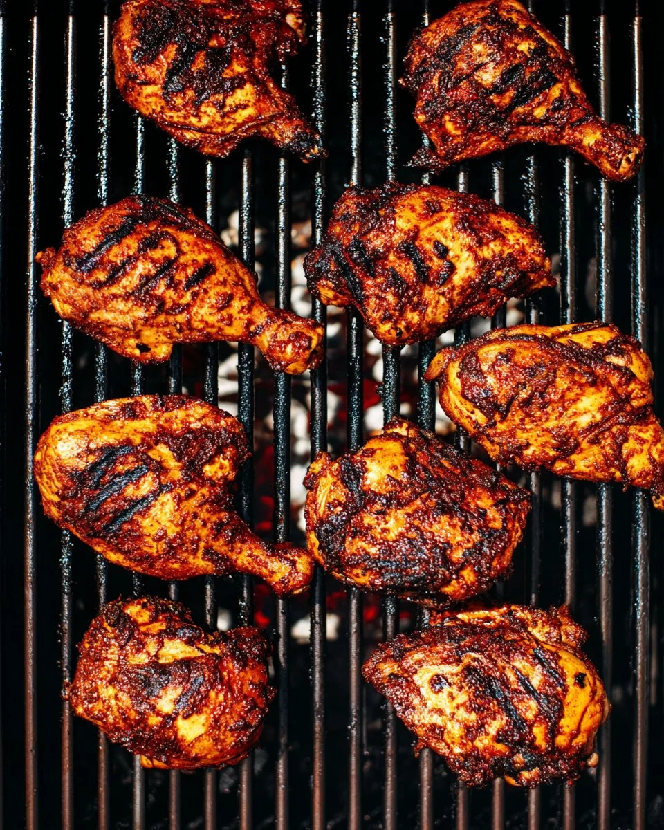 Delicious BBQ chicken grilled to perfection on a barbecue.