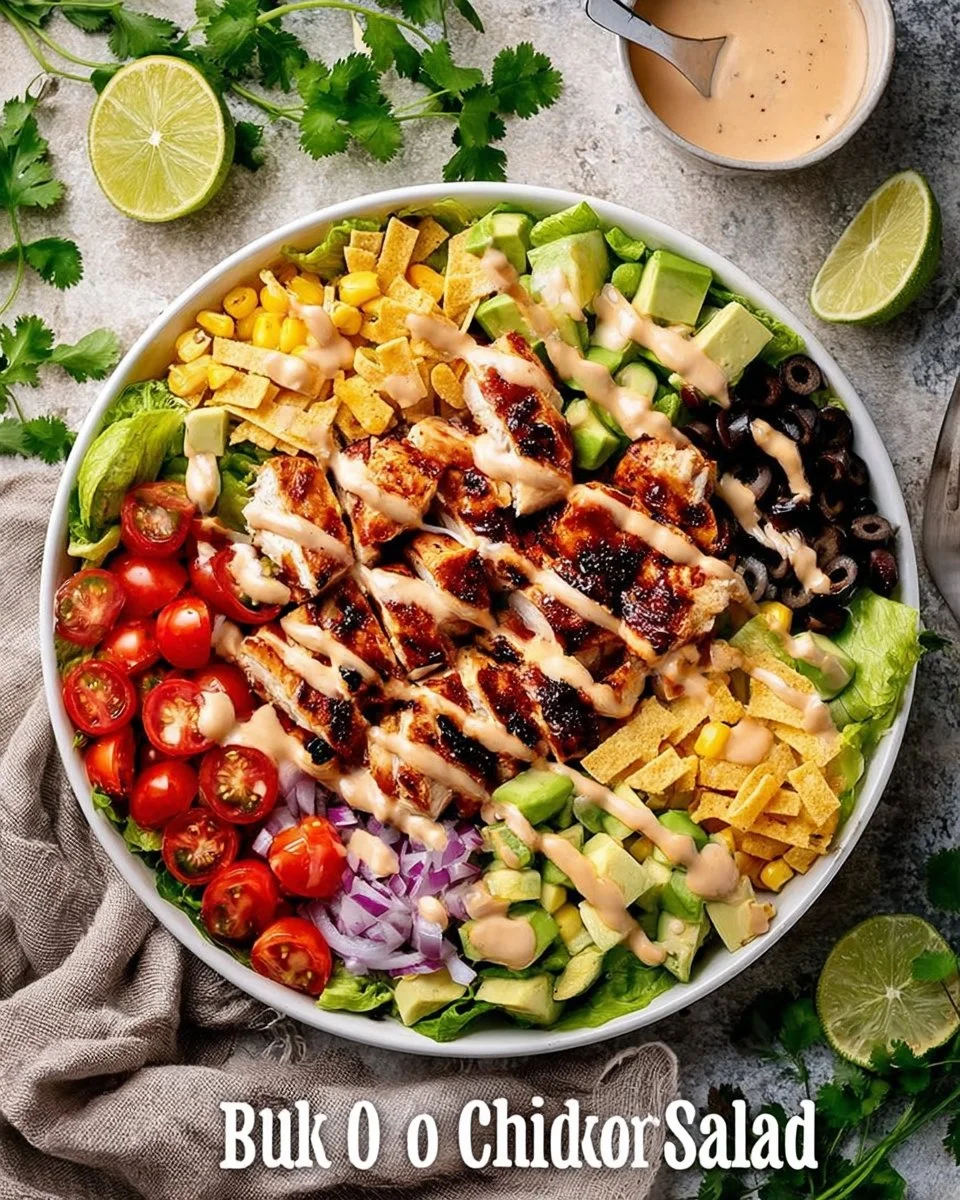 Delicious BBQ chicken salad with fresh vegetables and grilled chicken