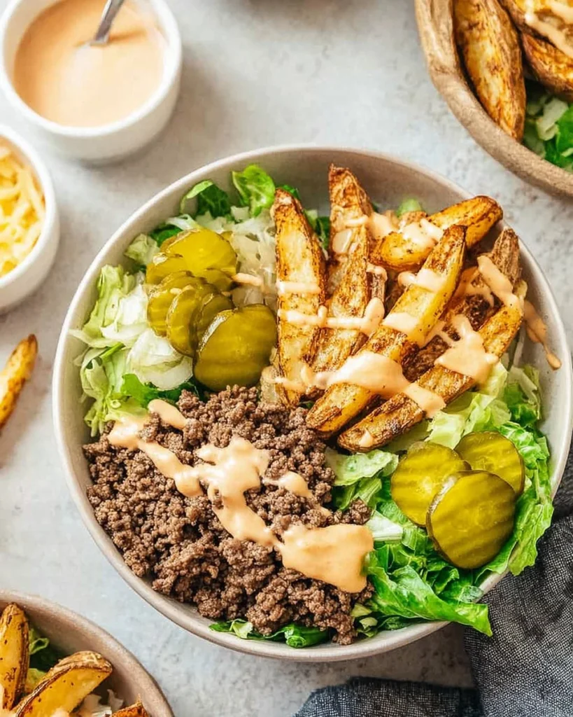 Colorful burger bowls with fresh ingredients and tasty toppings