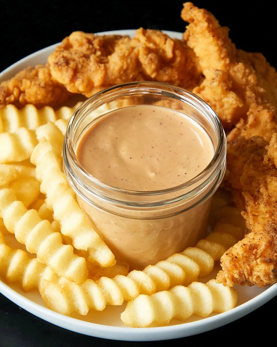 Delicious Cane's Sauce served with crispy chicken fingers