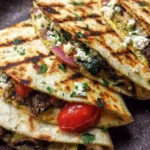 Cheesy grilled Mediterranean veggie quesadillas served with fresh toppings
